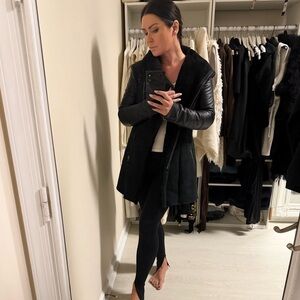 NEW tags Muubaa Black Leather Suede Nubuck Shearling winter Jacket sheepskin S/M